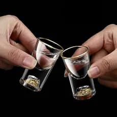 onemetertop Luxo Cristal Vidro Vodka Saquê Shochu Barra De Licor Fundo Duplo Folha De Ouro Copo De Chá Presentes High-en