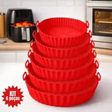 Kit 6 Forma de Silicone para Fritadeira Air Fryer com Alça Antiaderente Cozinha