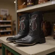 Bota Masculina Cano Longo BOI FOLHA Texana Sola Jump em couro