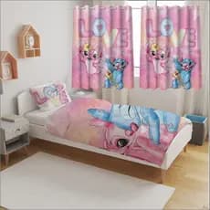 Kit Mágico Stitch Love Jogo de Lençol e Cortina para Criar um Quarto Infantil Encantado