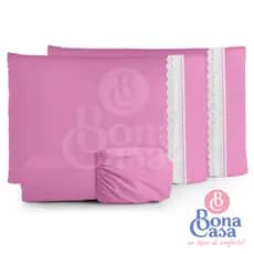 Kit Jogo De Lençol Cama Casal Com Babado 3 Peças Malha 100% Algodão Com Elástico 300Fios