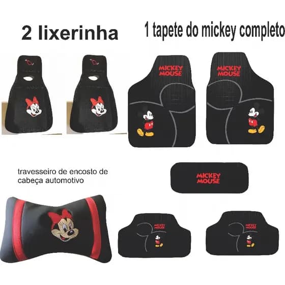 Mickey tapete com 5 peças bordadas mais kit ( 1 travesseiro e 2 lixeirinha)