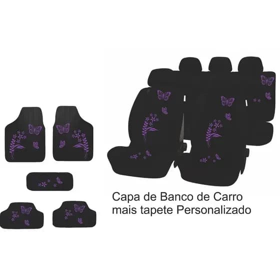 Capa Pra Carro e tapete Bordado Borboleta