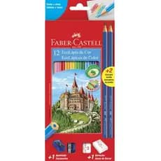Lápis de Cor 12 Cores Sextavado Com Kit Escolar - Faber Castell Ecolápis