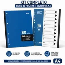 Caderno Refil Para Fichário com Divisórias A4 Cadernos Universitário Material Escolar 80 folhas Kit.