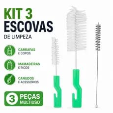 Escova Limpa Garrafa Kit 3 Multiuso Para Garrafa Mamadeira Copo Escovinhas Limpeza Inox  c/ 3 peças.