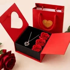 Colar Te Amo 100 Idiomas Com 3 Rosas E Sacola Presente Romântico Namorada Esposa Coração Luxo Noivas