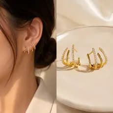 Brinco Argola Dourado Elegante Strass Brinco Feminino Minimalista Luxuoso Premium Fashion Luxo Festa