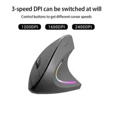 Mouse vertical sem fio 2.4G recarregável vertical mouse 3 níveis de DPI ajustáveis ​​RGB KA-666