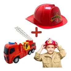 Kit Brinquedo Capacete E Caminhao Bombeiro Grande Com Escada Lindo Presente para menino