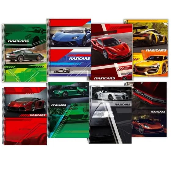 Kit Escolar 10 Cadernos 96 Folhas Carros Para Menino Capa Dura Espiral