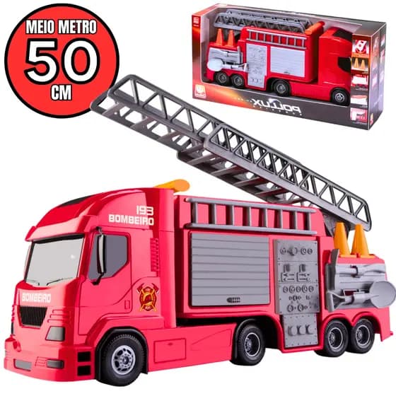 Caminhão bombeiro super grande 50cm meio metro de tamanho escada realista carrino funcional brinquedo para menino reforçado