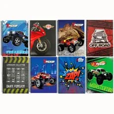 Kit 08 Cadernos Espiral Menino Capa Dura 96 folhas Carro Moto Pick Up Volta as Aulas