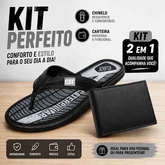 chinelo caterpillar confort de dedo anti-derrapante + carteira