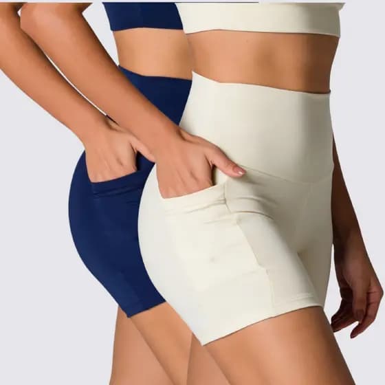 Kit 2 Short Fitness Com Bolso Cintura Alta Sem Transparência Blackout Academia Bermuda Feminino