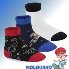 Kit com 3 unidades meia infantil menino Molekinho Ref.2199.1