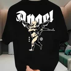 Camiseta Masculina 100% Algodão Angel Shirt Street Wear Confortável Frente e Costa