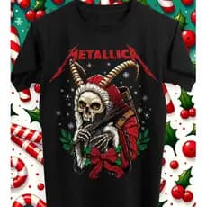Camiseta de Rock Natalina Metalica Halftone Estampa de Natal HD Tecido Premium 100% Algodão