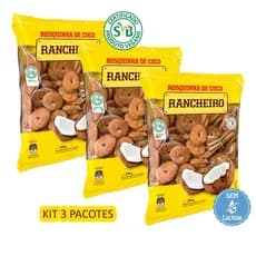 Biscoito Rosquinha de Coco Rancheiro Vegano sem Lactose 500g - Kit com 3 Pacotes - PROMOÇÃO!