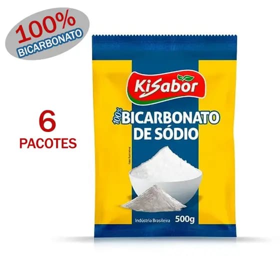 Bicarbonato de Sódio Kisabor Pacote 500g - 100% Puro - Culinária - Limpeza - Kit 6 Unidades