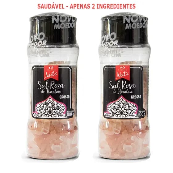Kit 2 Sal Rosa do Himalaia Nuts com Moedor 100g - Apenas 2 Ingredientes - Saudável !