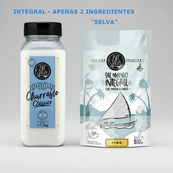 Kit Sal Marinho Integral de Mossoró Br Spices 500g + Sal de Parrilla Churrasco 1,1kg - Apenas 2 ingredientes - Selva