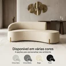 Sofá 4 Lugares Orgânico Morgan Linho 220cm Curvo Design Moderno Premium Sala Estar Pés Ferro Dourado