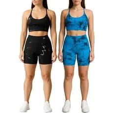kit 2 conjunto marmorizado top com bermuda para academia, esportes e lazer