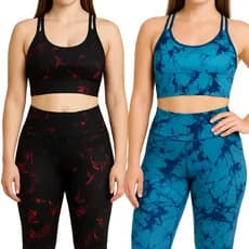 kit conjunto fitness marmorizado top + calça legging top com bojo removível, sem transparência para academia e caminhada