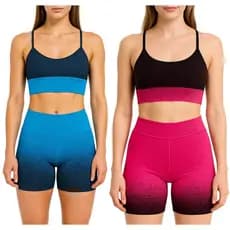 kit 2 Conjunto Degradê Short Academia Fitness Legging Cintura Alta e Top c/ Bojo Feminino degrade Bermuda