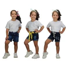 kit 3 shorts jeans feminino Infantil e Juvenil 4 a 16 anos