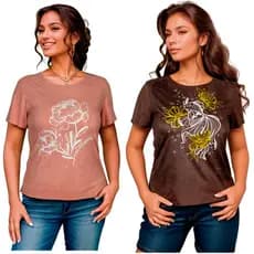 Kit 2 T-Shirt Feminina Camiseta Baby Look Suede Estampada
