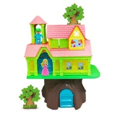 Casinha na Árvore Casa Infantil Brinquedo Menina com 2 Andares + Bonecos