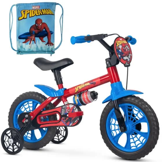 Bicicleta Infantil Menino Aro 12 Spider Man Com Rodinhas + Mochila