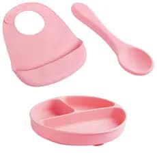 Kit Alimentação Bebê 3 Peças Silicone Rosa e Azul Pimpolho