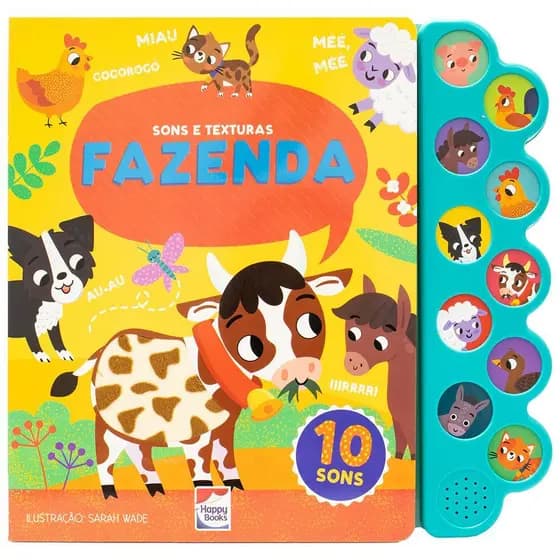 Livro Infantil Didático com Sons e Texturas Desenvolve Habilidades Sensorias Capa Dura