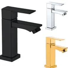 Torneira de Lavabo / Banheiro Black Preta Prata Dourado Luxo Metal Moderna 1/2 Cuba Fosco Inox Quadrada2