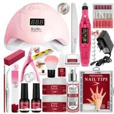 Kit Unhas de Gel Cabine Sun 5 LED UV 48w Digital Lixadeira Elétrica Caneta Tips Acrigel