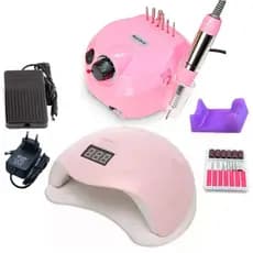 Kit Cabine Sun 5 Led Uv 48w + Lixa Lixadeira Porquinho 45000 Profissional Nail Drill Manicure Master Motorzinho Elétrica