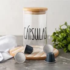 Pote Hermético Vidro e Bambu - Cápsulas