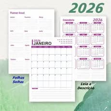Planner Mensal Vertical 2026 - 14 Folhas A4 - Agenda Organizador de cronograma