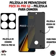Película Privacidade Poco X6 Pro 5G C/Furo Para Biometria + Película Para Câmera