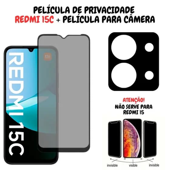 Película De Privacidade Vidro 3D Redmi 15C + Película Para Câmera