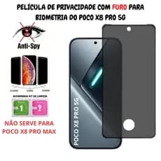 Película de Privacidade Vidro Xiaomi Poco X8 PRO 5G - Com Furo Para Biometria