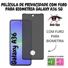 Película de Privacidade Vidro 3D Para Samsung Galaxy A36 5G - Com Furo Para Biometria