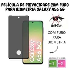 Película de Privacidade Vidro 3D Para Samsung Galaxy A56 5G - Com Furo Para Biometria