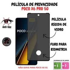 Película Privacidade Vidro 3D Para Poco X6 Pro 5G - Com Furo Para Biometria