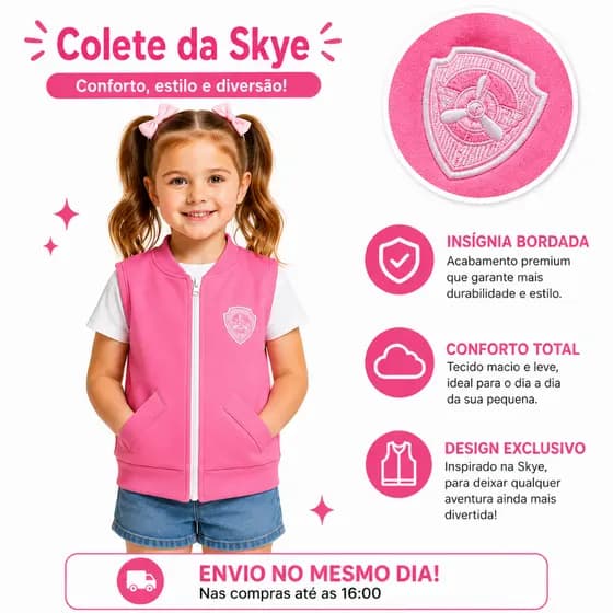 Roupa Fantasia Infantil Patrulha Canina Skye Colete Infantil Skye Patrulha Fantasia Patrulha Canina