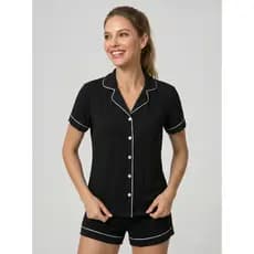 Pijama Feminino Curto Verão Aberto Botões Short Doll Confortável Amamentação Moda Blogueira
