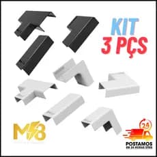 3 Pçs Acabamento Canaleta 20x10mm Emenda Conectores PVC Luva Tê Cotovelo Branca ou Preta